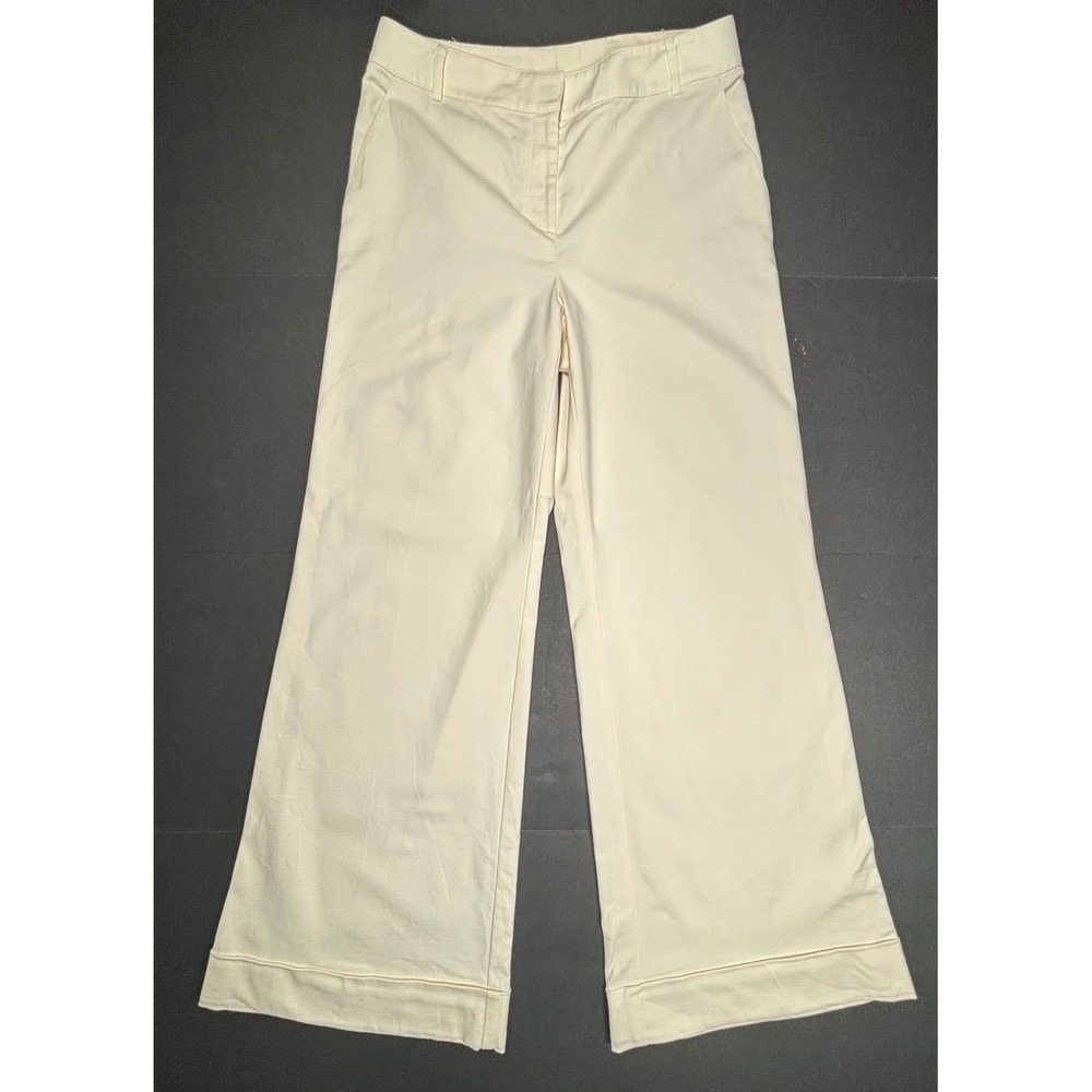 St John Womens 8 Cream Wide Leg Flare Trousers Professional Tailored Pants Ivory